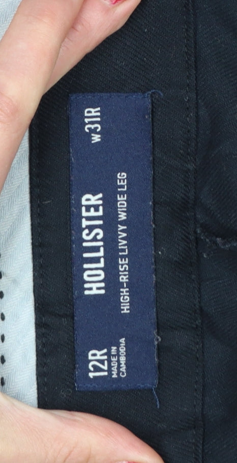 Hollister Women’s Black UK 12R High Rise Livvy Wide Leg Trousers W31