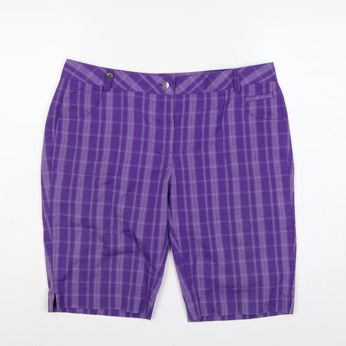 Calvin Klein Golf Women Purple Plaid Bermuda Shorts UK 16