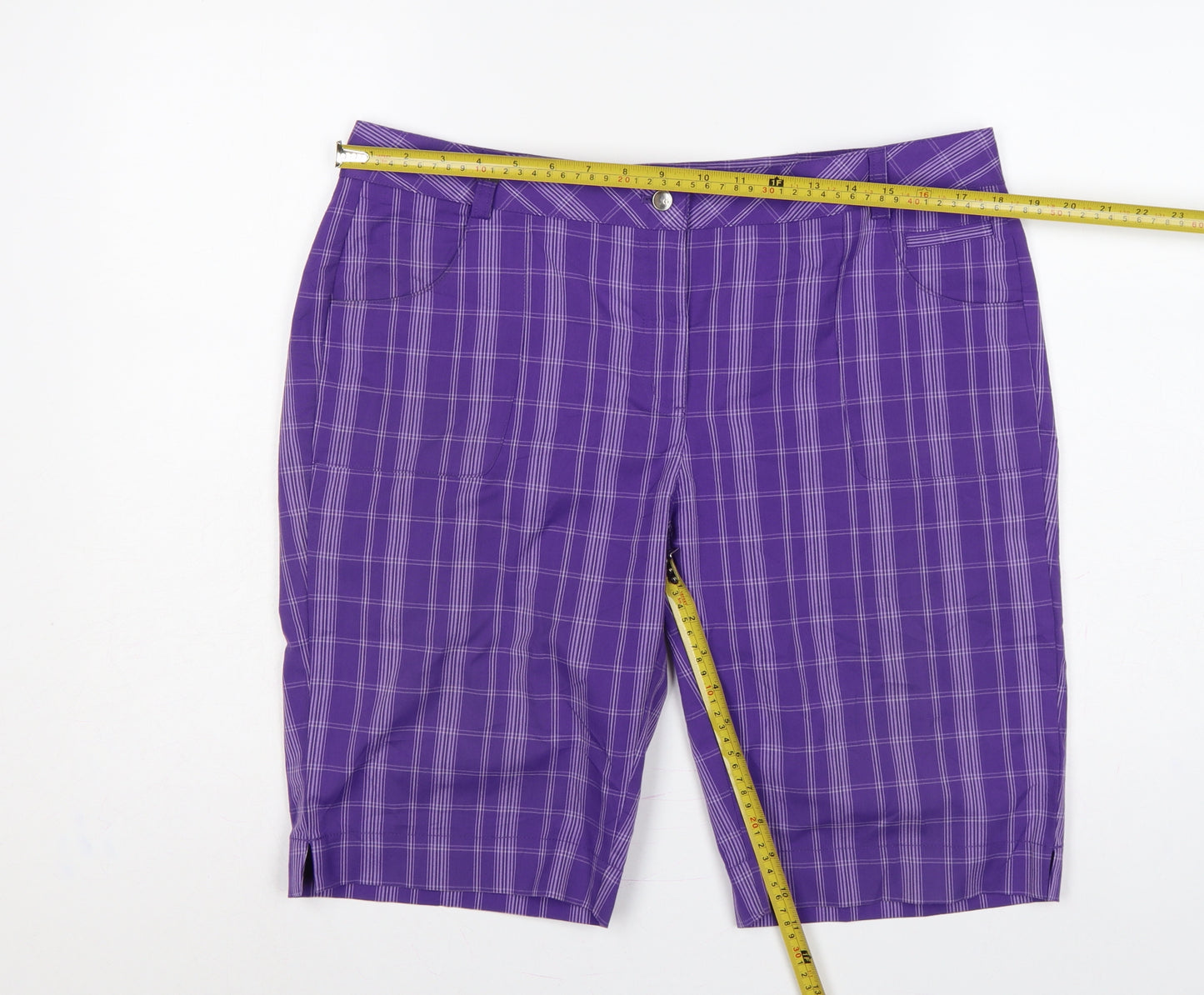 Calvin Klein Golf Women Purple Plaid Bermuda Shorts UK 16
