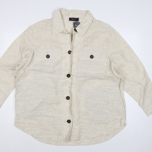 Marks & Spencer Women Beige UK 20 Relaxed Linen Button-Up Shirt