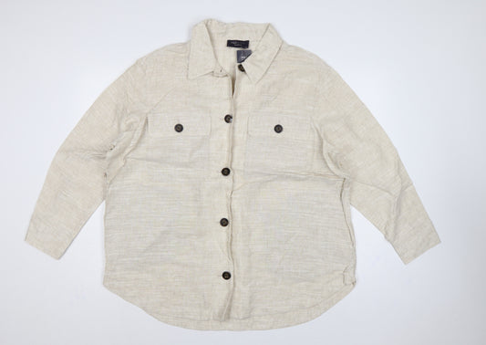 Marks & Spencer Women Beige UK 20 Relaxed Linen Button-Up Shirt
