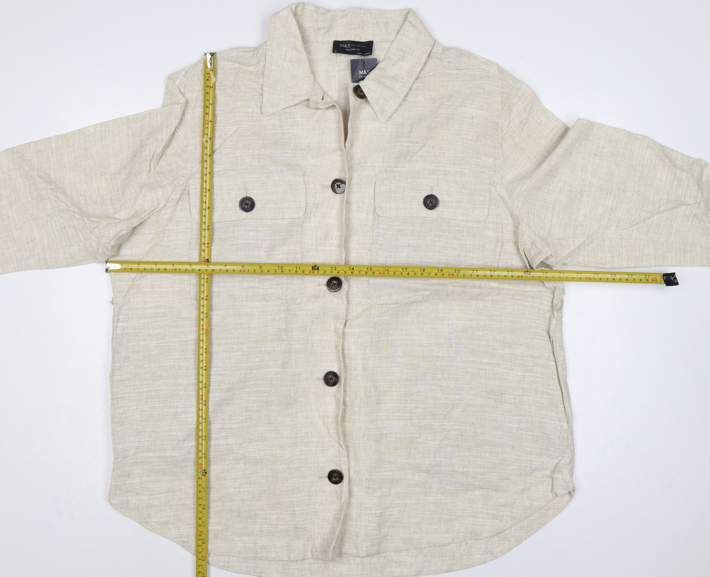 Marks & Spencer Women Beige UK 20 Relaxed Linen Button-Up Shirt