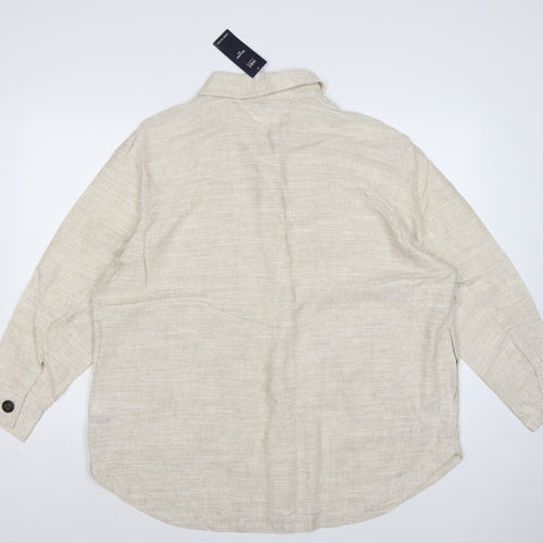 Marks & Spencer Women Beige UK 20 Relaxed Linen Button-Up Shirt