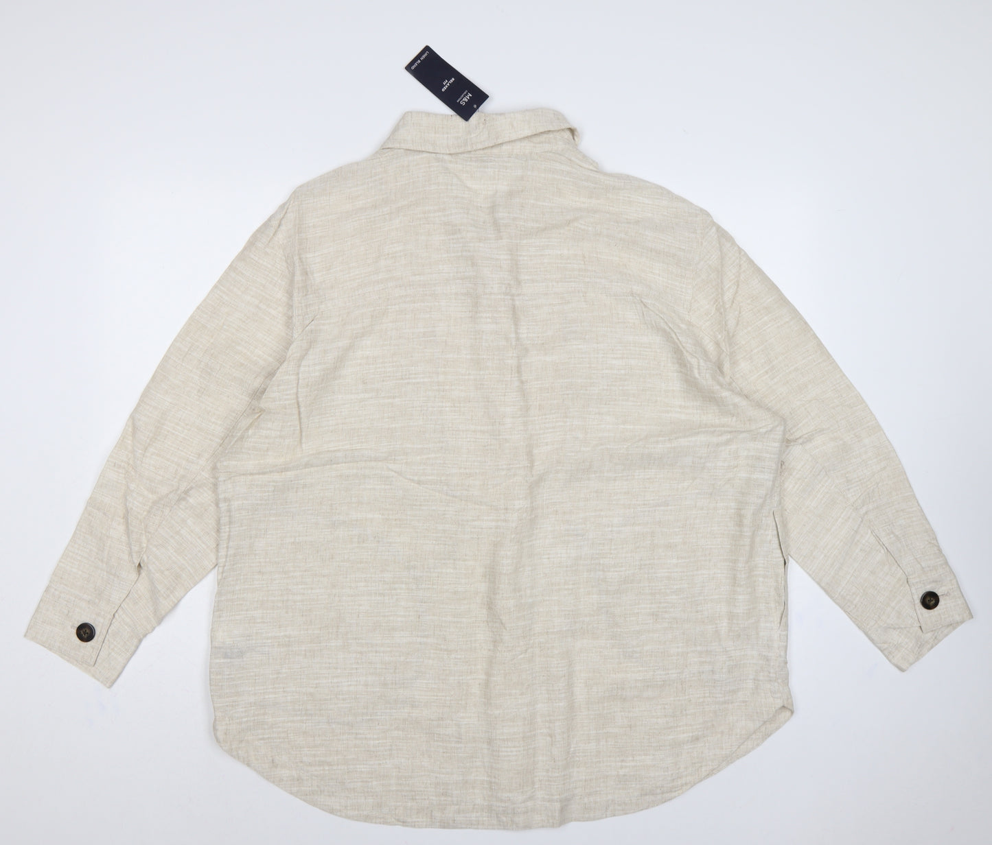 Marks & Spencer Women Beige UK 20 Relaxed Linen Button-Up Shirt