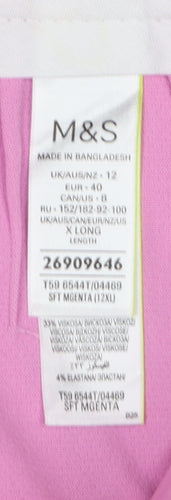 Marks and Spencer Women Pink Size 12 Tall Wide Leg High Rise Trousers