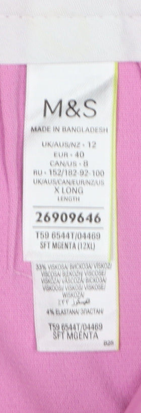 Marks and Spencer Women Pink Size 12 Tall Wide Leg High Rise Trousers