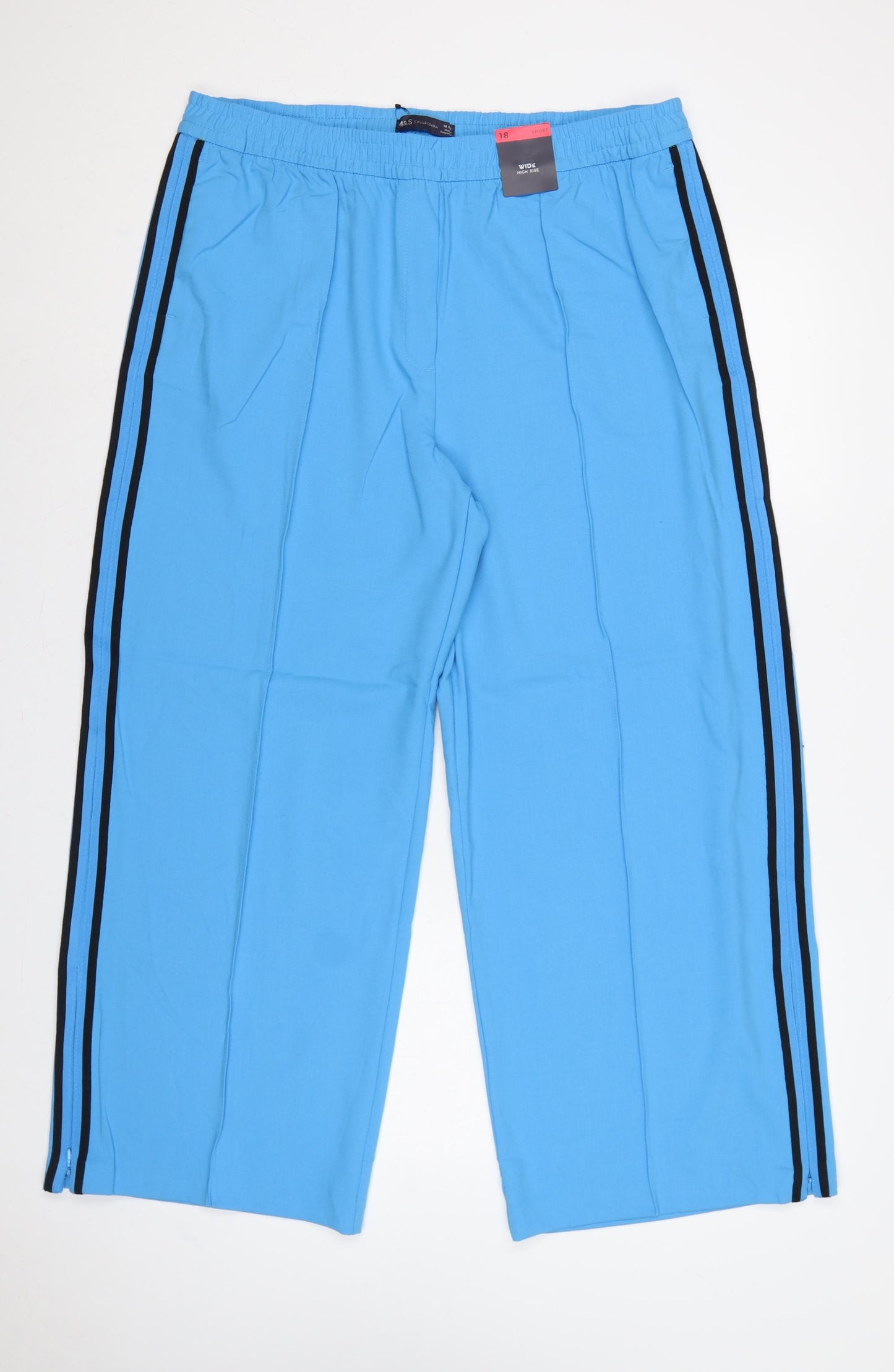 Marks & Spencer Women Blue Wide Leg High Rise Trousers UK 18 Short