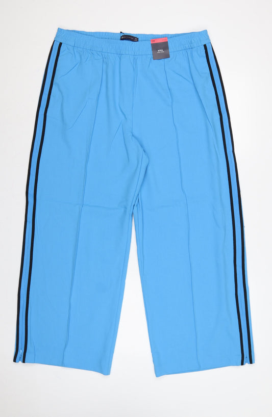 Marks & Spencer Women Blue Wide Leg High Rise Trousers UK 18 Short