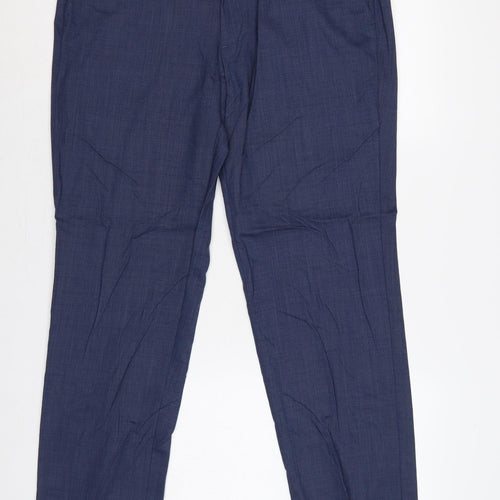 M&S Mens Blue 36in Regular Fit Wool Blend Dress Trousers 29in Short