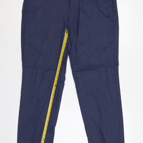 M&S Mens Blue 36in Regular Fit Wool Blend Dress Trousers 29in Short