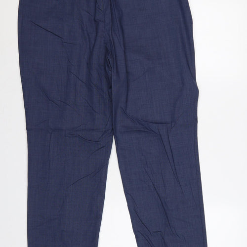 M&S Mens Blue 36in Regular Fit Wool Blend Dress Trousers 29in Short
