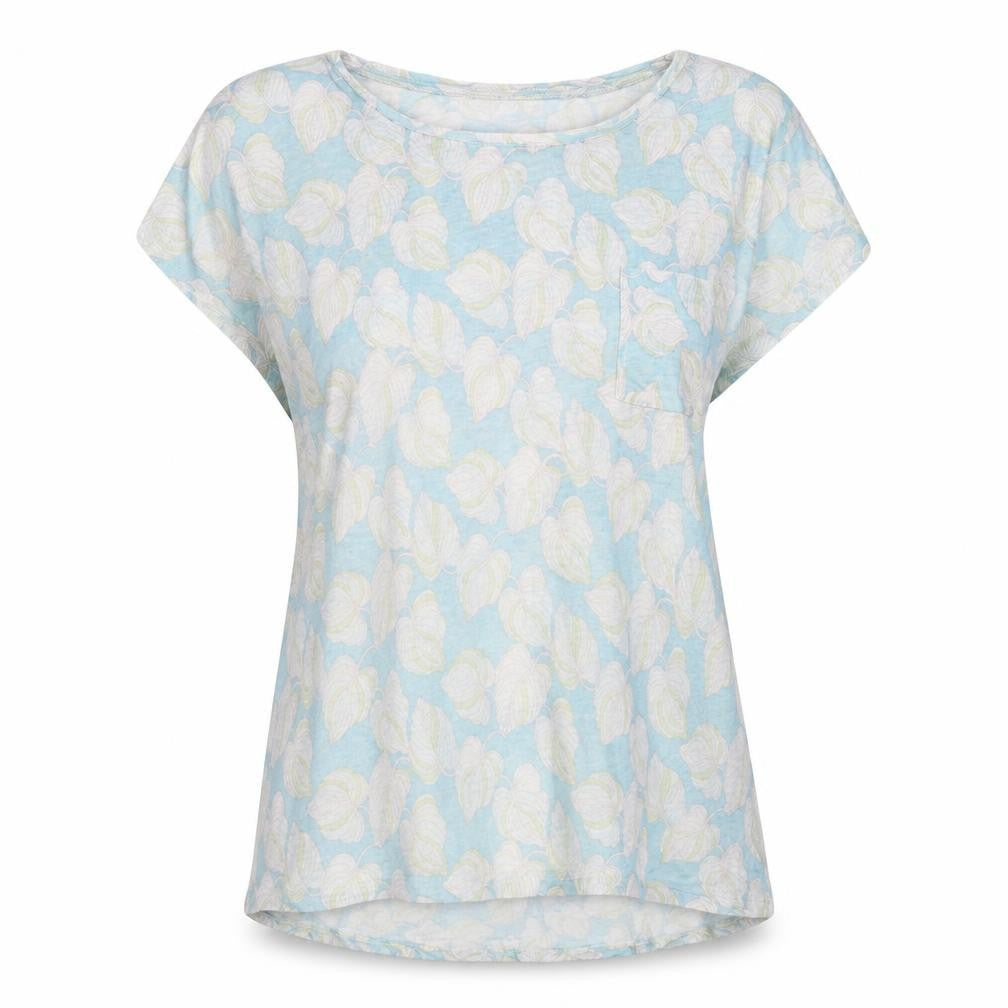 Laura Ashley Women Blue Floral Linen Basic Short Sleeve Top UK 12