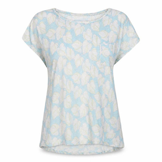 Laura Ashley Women Blue Floral Linen Basic Short Sleeve Top UK 12