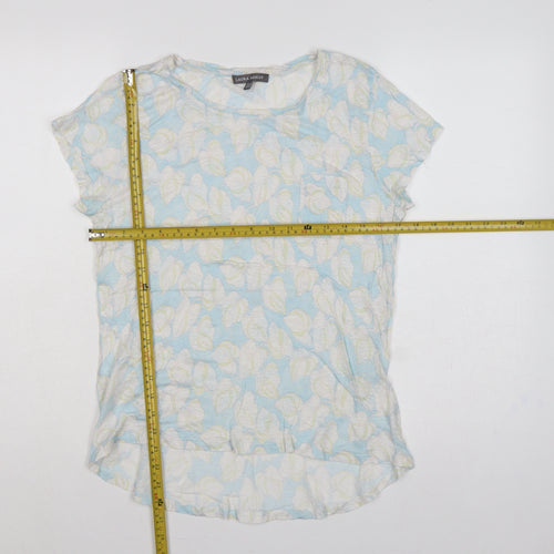 Laura Ashley Women Blue Floral Linen Basic Short Sleeve Top UK 12