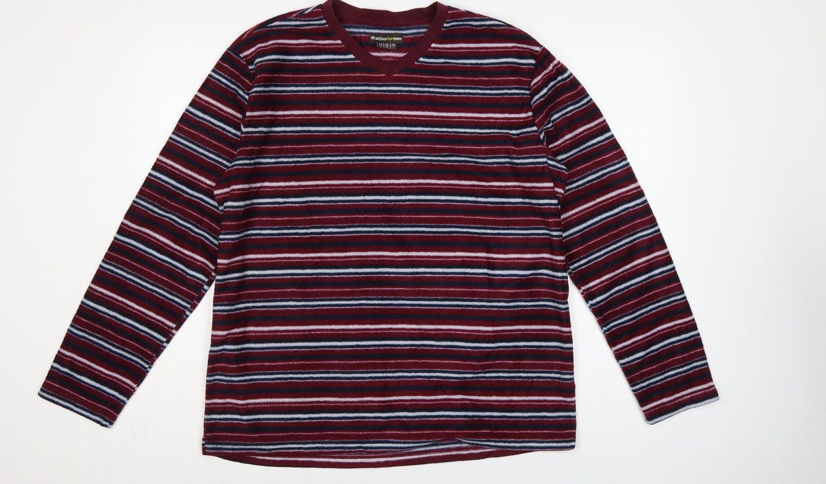 Atlas For Men Men's Multicoloured Striped V-Neck Pullover Sweatshirt L
