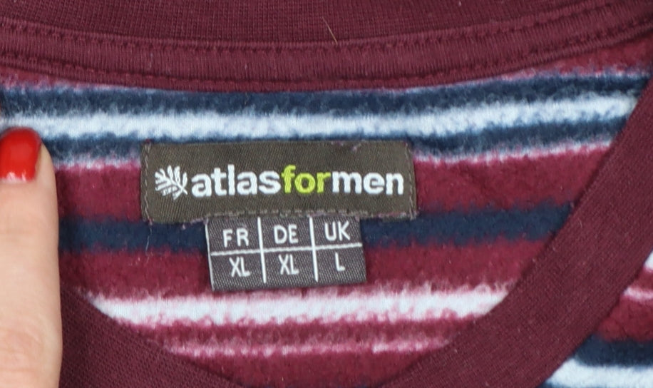 Atlas For Men Men's Multicoloured Striped V-Neck Pullover Sweatshirt L