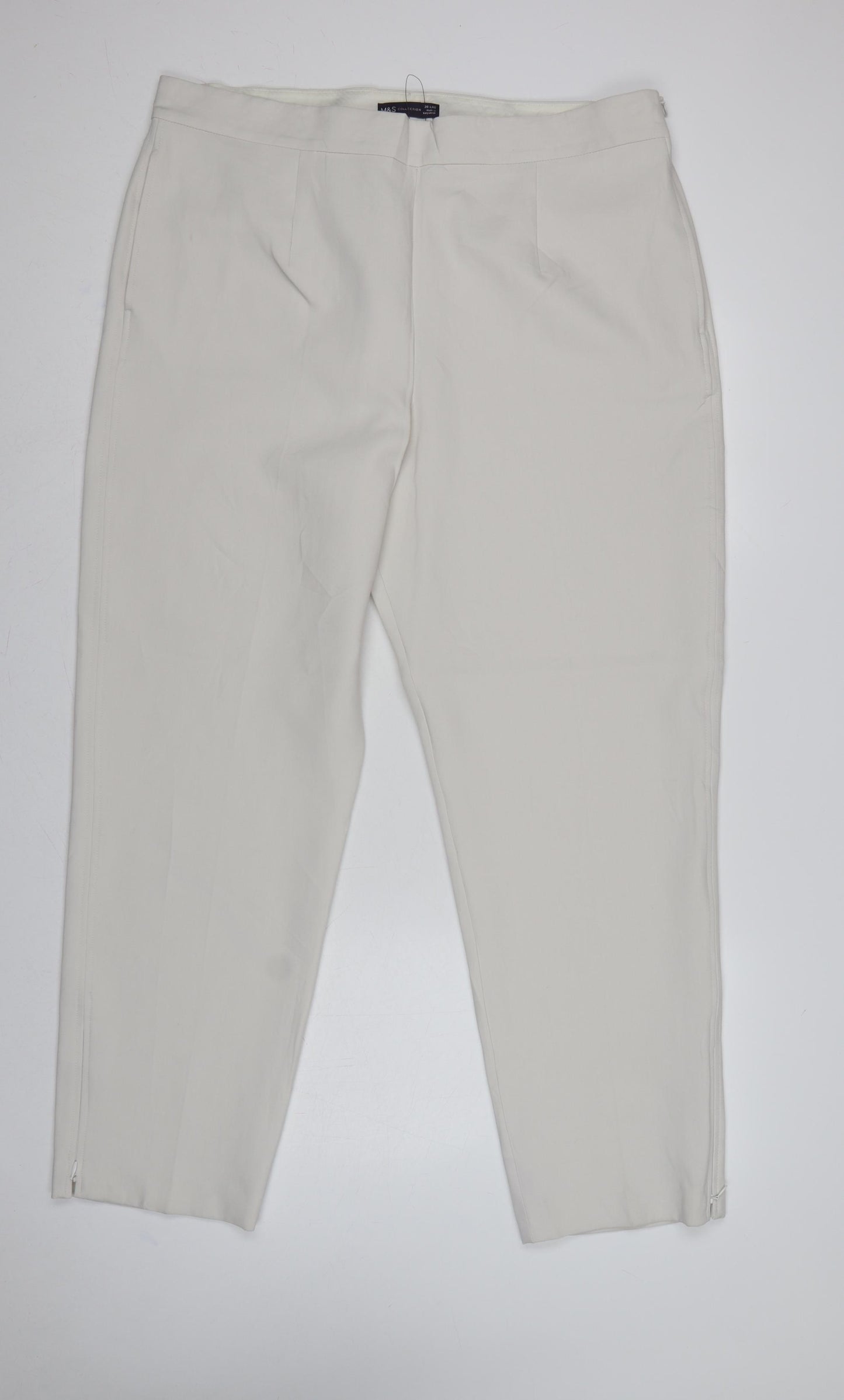 M&S Womens Ivory UK 20 Long Tapered Ankle Zip Tailored Trousers