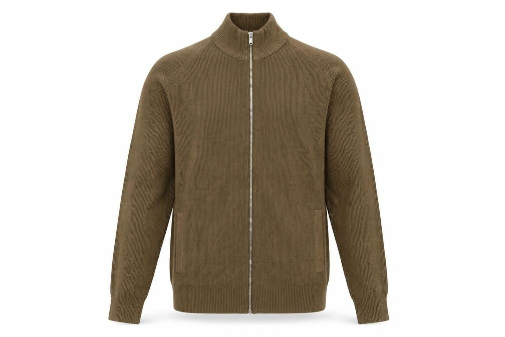 Marks and Spencer Men Brown M Full Zip High Neck Knit Jumper