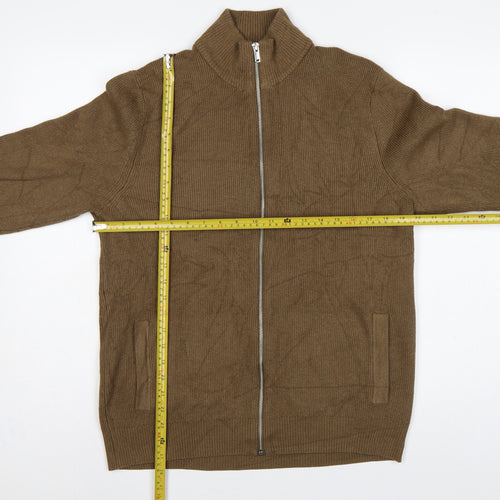 Marks and Spencer Men Brown M Full Zip High Neck Knit Jumper