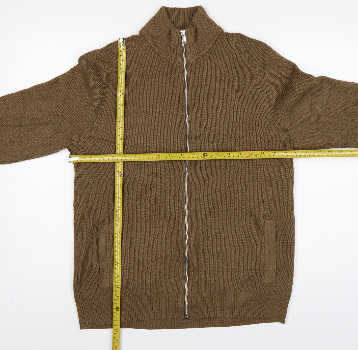 Marks and Spencer Men Brown M Full Zip High Neck Knit Jumper