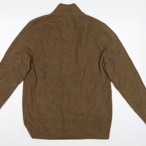 Marks and Spencer Men Brown M Full Zip High Neck Knit Jumper