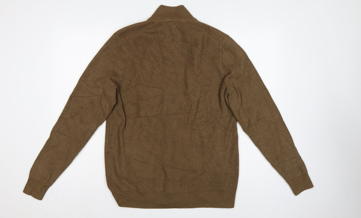 Marks and Spencer Men Brown M Full Zip High Neck Knit Jumper