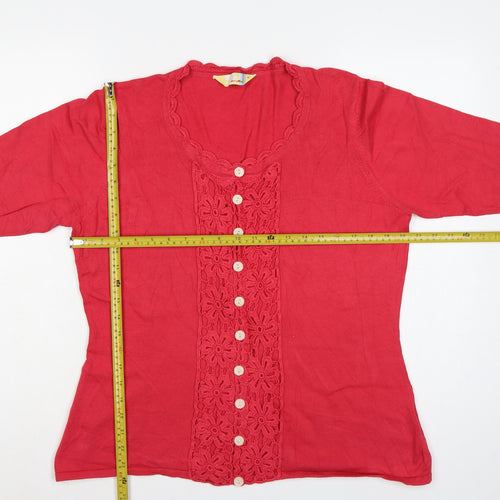 Alice Collins Women Red Size 18 Cotton Crochet Button Cardigan