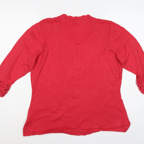 Alice Collins Women Red Size 18 Cotton Crochet Button Cardigan