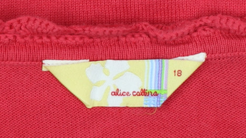 Alice Collins Women Red Size 18 Cotton Crochet Button Cardigan