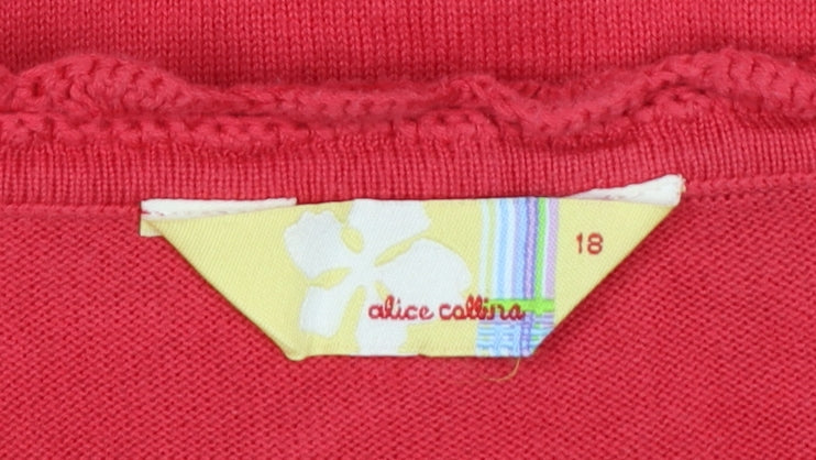 Alice Collins Women Red Size 18 Cotton Crochet Button Cardigan