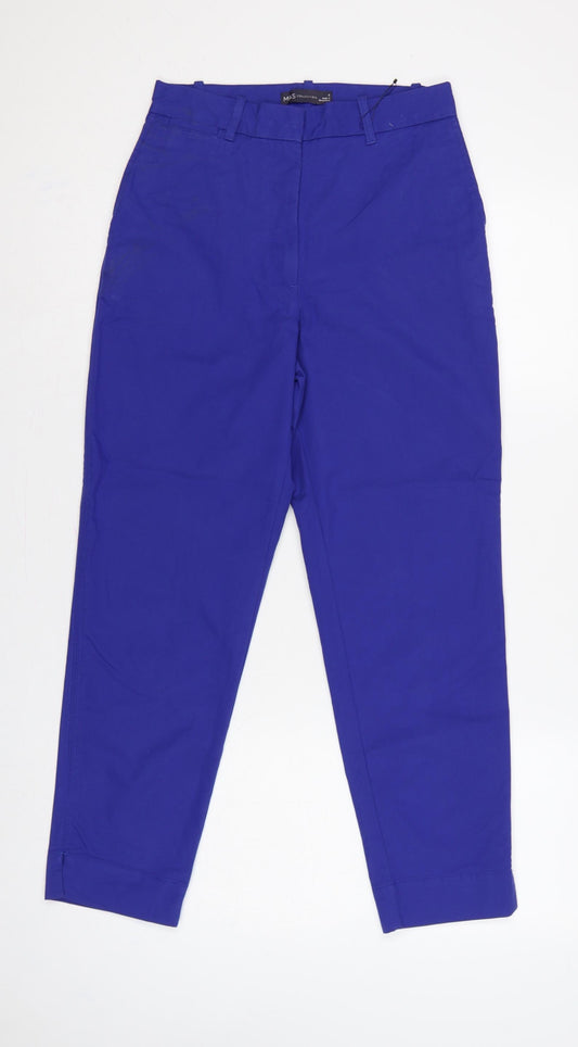 Marks and Spencer Women Blue UK 6 Short Tapered Smart Trousers