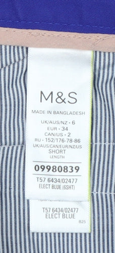 Marks and Spencer Women Blue UK 6 Short Tapered Smart Trousers
