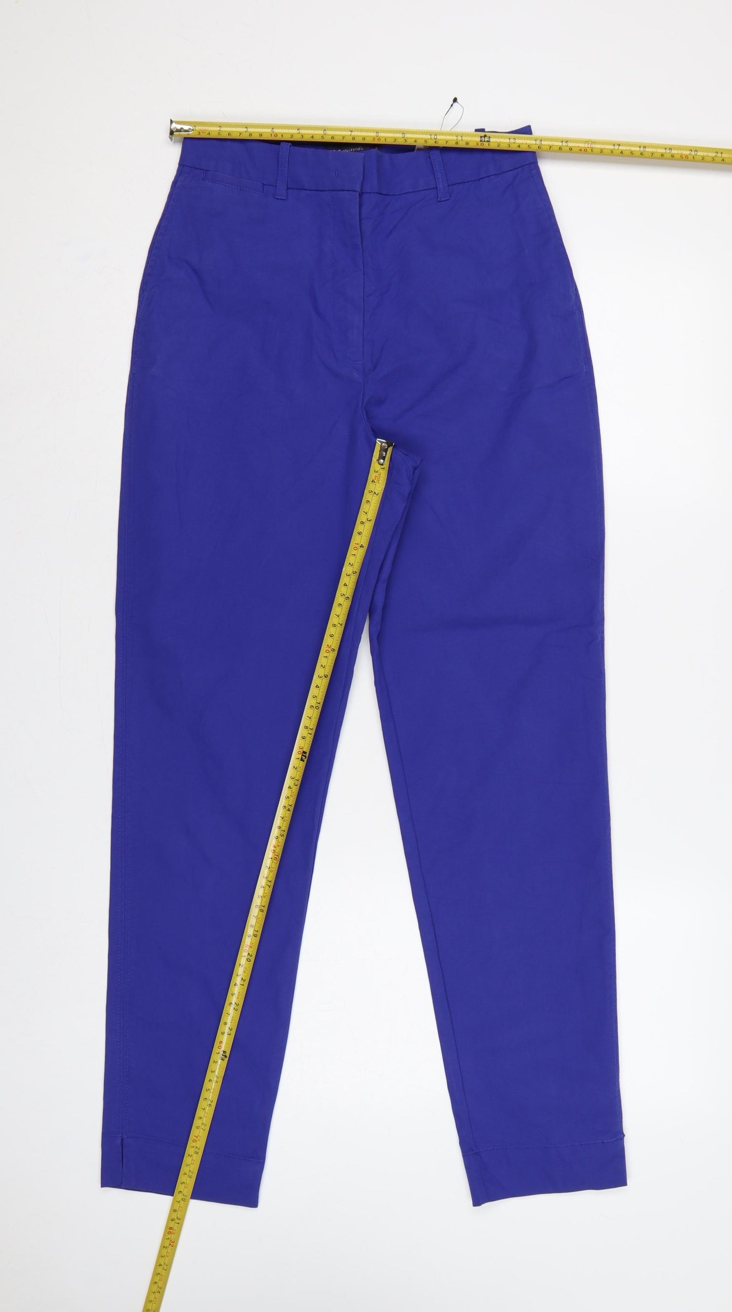 Marks and Spencer Women Blue UK 8 Long Tapered Chino Trousers Pockets