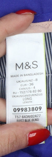 Marks and Spencer Women Blue UK 8 Long Tapered Chino Trousers Pockets