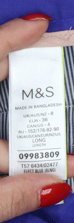 Marks and Spencer Women Blue UK 8 Long Tapered Chino Trousers Pockets