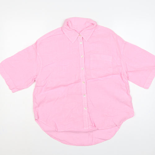 Marks and Spencer Women Pink Linen Button-Up Shirt UK 20 3/4 Sleeve