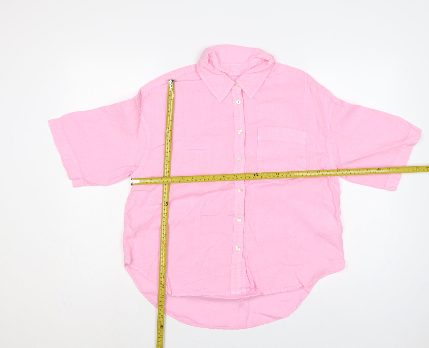 Marks and Spencer Women Pink Linen Button-Up Shirt UK 20 3/4 Sleeve