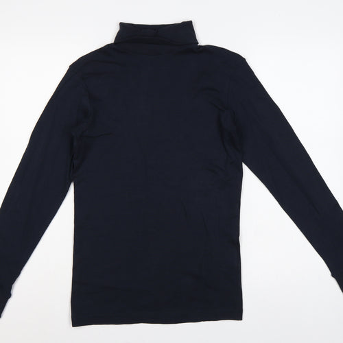 Cotton Traders Men’s Navy Blue Small Long Sleeve High Neck Cotton T-Shirt