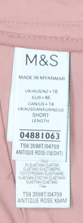 Marks and Spencer Women Pink Size 18 Wide Leg High Rise Trousers