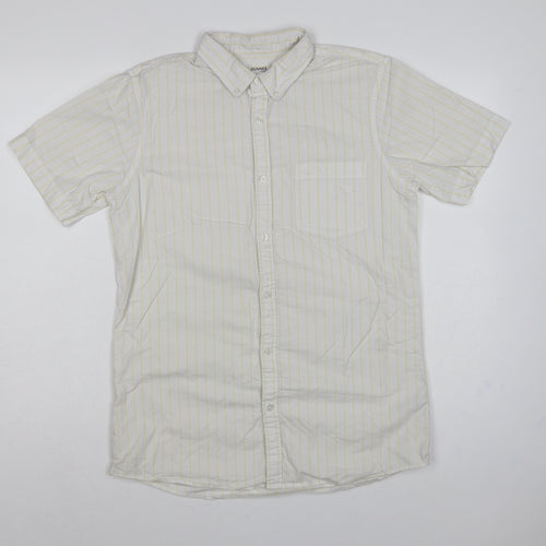 Dunnes Stores Men White Yellow Stripe Slim Fit M Short Sleeve Shirt