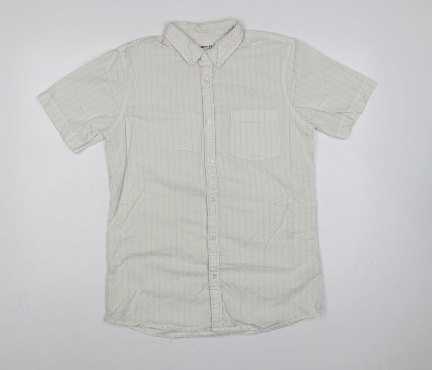 Dunnes Stores Men White Yellow Stripe Slim Fit M Short Sleeve Shirt
