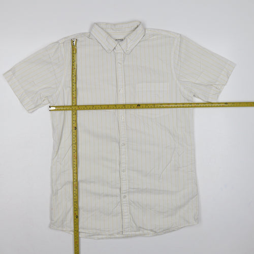 Dunnes Stores Men White Yellow Stripe Slim Fit M Short Sleeve Shirt