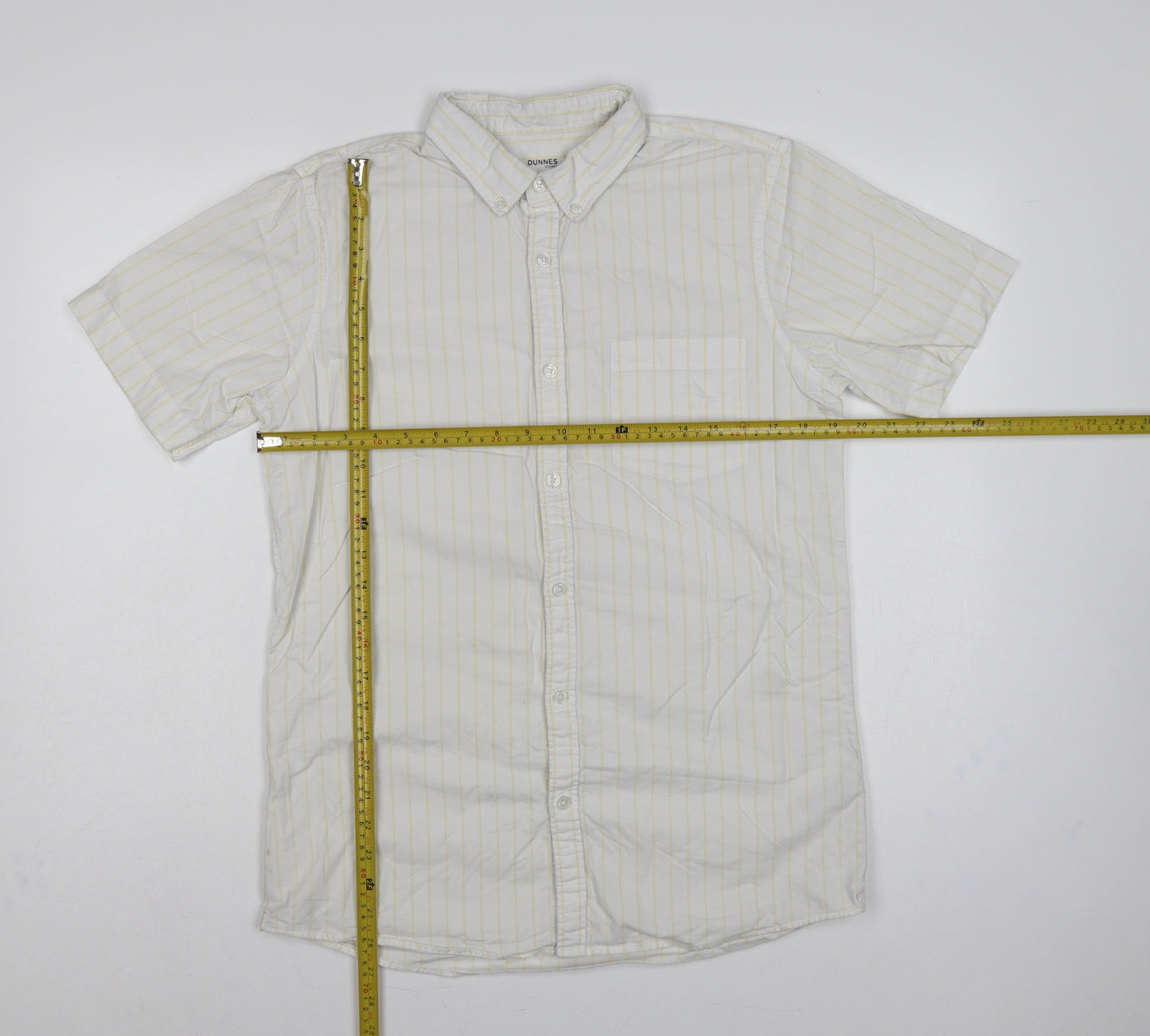 Dunnes Stores Men White Yellow Stripe Slim Fit M Short Sleeve Shirt