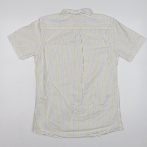 Dunnes Stores Men White Yellow Stripe Slim Fit M Short Sleeve Shirt