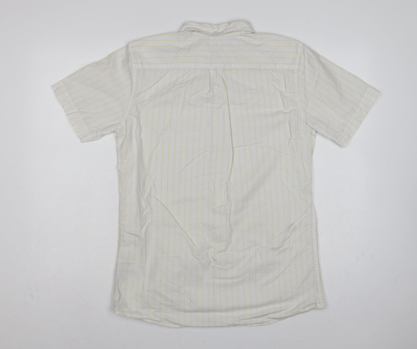 Dunnes Stores Men White Yellow Stripe Slim Fit M Short Sleeve Shirt