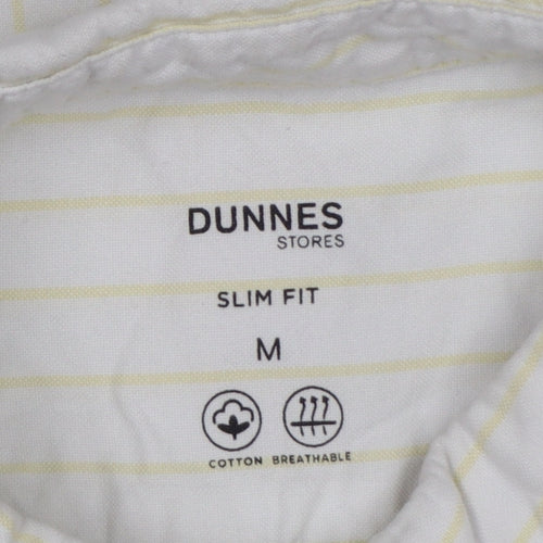 Dunnes Stores Men White Yellow Stripe Slim Fit M Short Sleeve Shirt