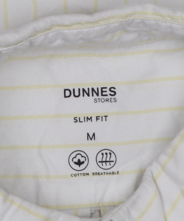 Dunnes Stores Men White Yellow Stripe Slim Fit M Short Sleeve Shirt