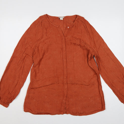 Monsoon Women Orange UK 14 Floral Jacquard Button-Up Long Sleeve Blouse