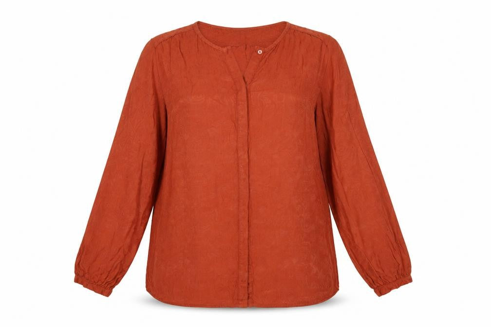 Monsoon Women Orange UK 14 Floral Jacquard Button-Up Long Sleeve Blouse