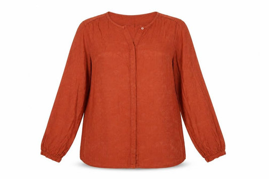 Monsoon Women Orange UK 14 Floral Jacquard Button-Up Long Sleeve Blouse